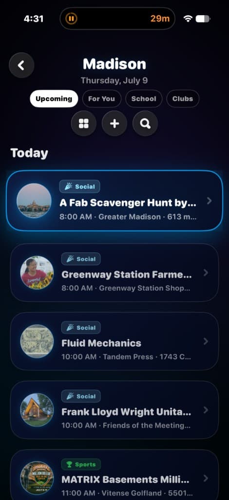 BluWorld events feed for Madison