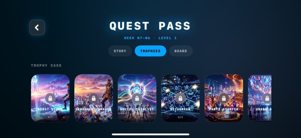 BluWorld Quest Pass trophy case
